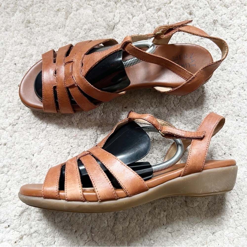 Naturlizer Women's Brown Leather Gladiator Style Velcro Adjustable Ankle Sandals